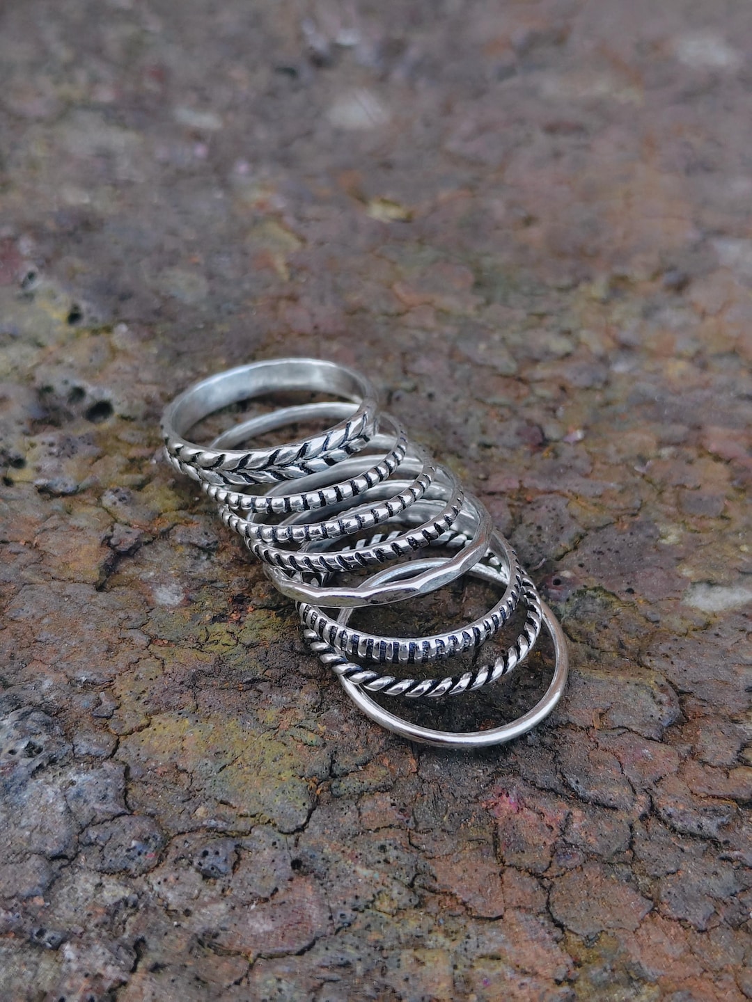 Handmade Sterling Silver Stacking Rings Set - Boho Wide Band - Etsy