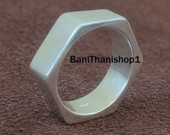 Handmade Sterling Silver Nut Ring, Unisex Hexagon Band