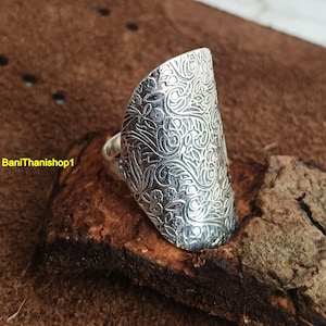 Full Finger Silver Ring Long Statement Chunky Ring Flower Band Ring 925 Sterling Silver ,Handmade Ring, Gift For Her, All Size