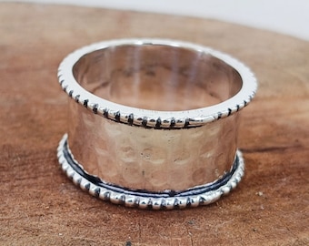 Hammered Sterling Silver Band Ring, Boho Style