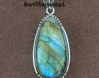 Labradorite Necklace, Sterling Silver Labradorite Pendant, Labradorite Teardrop Necklace, Blue Flash Sterling Silver 925 Gemstone Pendant