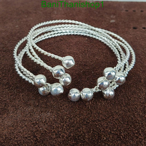 West Indian Armreife, Ball Einfache Armreifen, 6-er Set, Armreifen Einstellbare Armreifen Silber Sphere Armreifen, West Indies Schmuck, handgemachte Armreifen