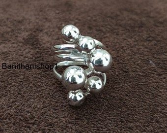 Sterling Silver Ball Ring, Handmade Chunky Statement Jewelry