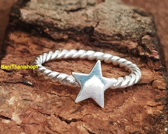 Designerring ster | Zilveren brede bandring | Ring ster 925 sterlingzilveren ring, dikke sterring cadeau voor haar | Beloftering | Cadeau-idee