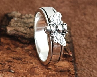 Sterling Silver Honey Bee Spinner Ring, Unisex Handmade Promise Band
