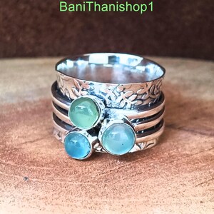Aquamarijnring, spinnerring, boho, meditatiering, angstring, fidgetring, 925 sterlingzilveren ringontwerp, sieraden, cadeau, alle maten