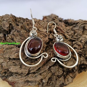 Garnet earrings gemstone 925 Sterling Silver Handmade Designer Earring ~ Elegant Earring ~ January Birthstone ~ Gift For Women