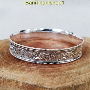 Blumenmuster Armreif, Boho Stapeln Armreifen, massiver 925 Sterling Silber Armreif, handgefertigter Armreif,
