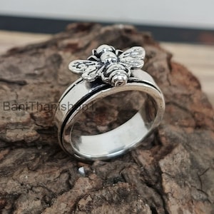 Honeybee Spinner Ring Gift in 925 Sterling Silver,Silver Spinner Ring,Women’s Ring,Handmade Most Popular Spinner,Meditation Ring, Gift For