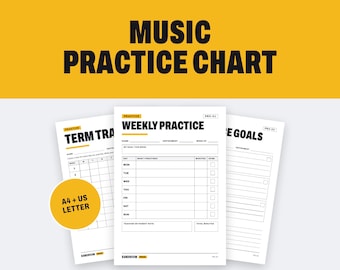 Music Practice Log: Weekly Tracker, Term Goals (A4, US Letter PDF)
