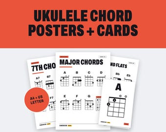 Ukulele Chord Chart Posters and Cards: Printable Classroom Set, A4 and US Letter PDF