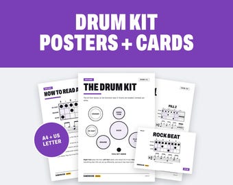 Drum Kit Beat Posters and Cards: Printable Classroom Set, A4 and US Letter PDF