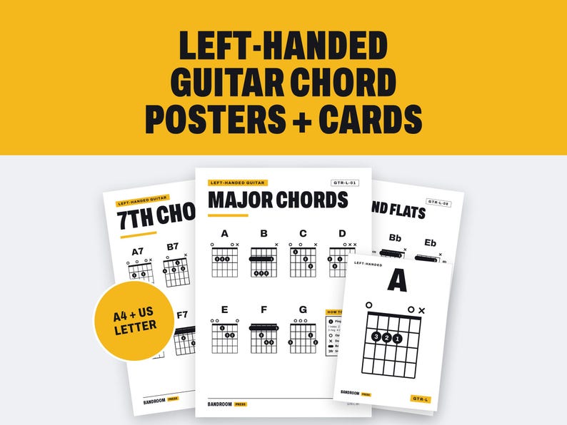 Poster und Karten mit Gitarrenakkord für Linkshänder: Klassenzimmer-Set (PDF-Download) Bild 1