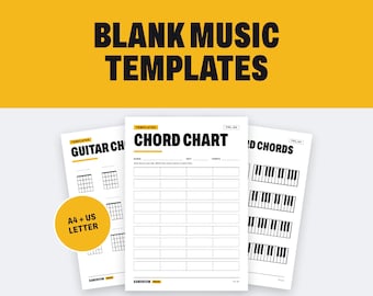 Modèles de partitions vierges : diagrammes d’accords, schémas de clavier, feuilles de musique, formats A4 et Lettre US (PDF)