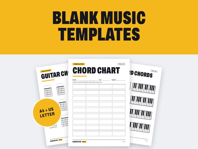 Blank Music Templates: Chord Boxes, Keyboard Diagrams, Staff Paper, A4 and US Letter PDF image 1