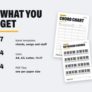 Blank Music Templates: Chord Boxes, Keyboard Diagrams, Staff Paper, A4 and US Letter PDF image 2