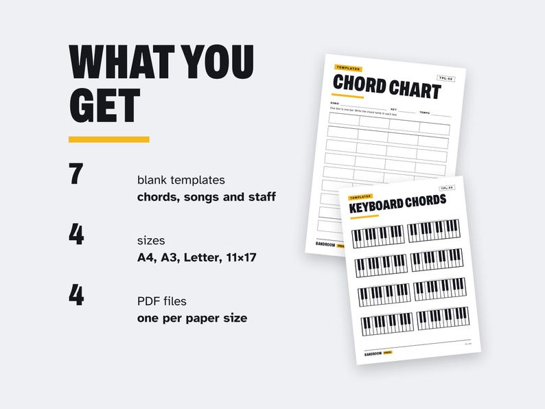 Blank Music Templates: Chord Boxes, Keyboard Diagrams, Staff Paper, A4 and US Letter PDF image 2