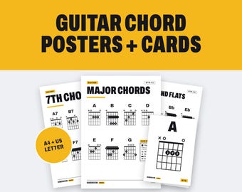 Guitar Chord Chart Posters and Cards: Printable Classroom Set, A4 and US Letter PDF