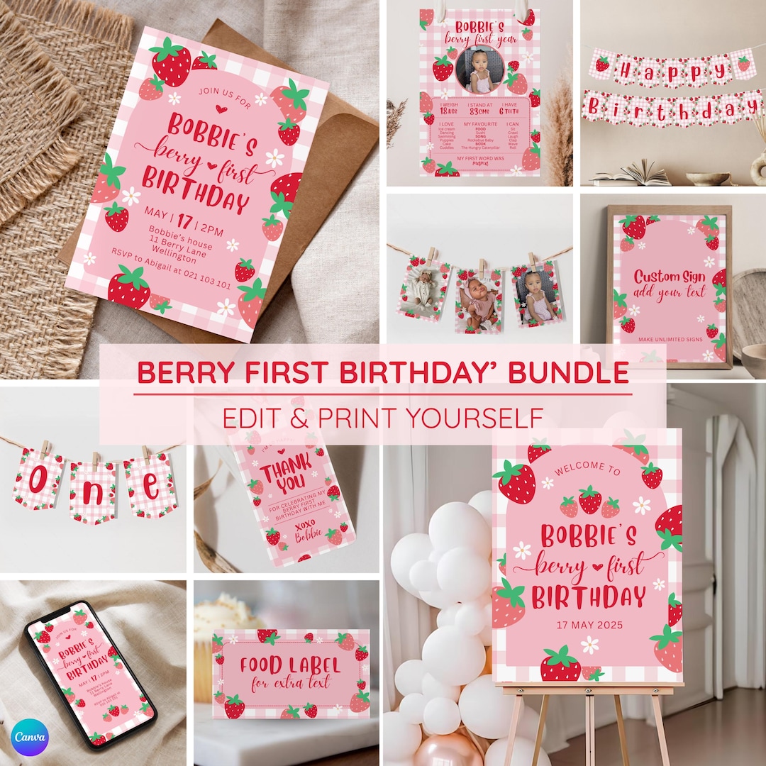 Berry First Birthday Bundle Berry First Birthday Decorations Berry ...