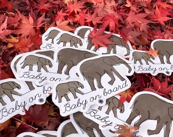 Baby on board animal sticker Koala stickers Rothschild Giraffes stickers African elephants stickers single line drawing, continous line art