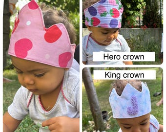 Princess crown, King crown prince, Fantasy crown, Baby girl tiara, Kids costume, Punch needle and embroidery personalisation, Double sided