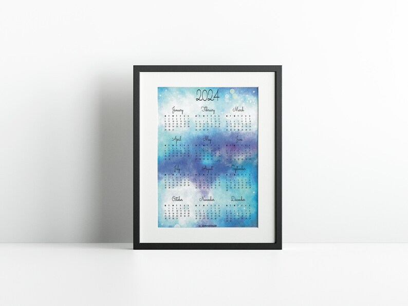 Galaxy One Page Calendar for 2024 Minimalist Decor Digital Calendars A4