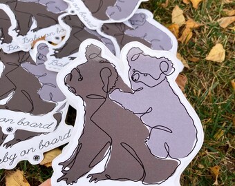 Baby on board animal sticker Koala stickers Rothschild Giraffes stickers African elephants stickers single line drawing, continous line art
