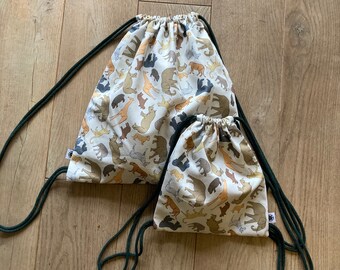 Wild animals pattern drawstring bag tote bag| Matching bags for the whole family | Match with your kid | Bags for children and toddlers| Set