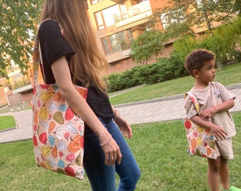 Pumpkin pattern tote bag drawstring bag | Matching bags for the whole family | Match with your kid| bags for children and toddlers| Sets