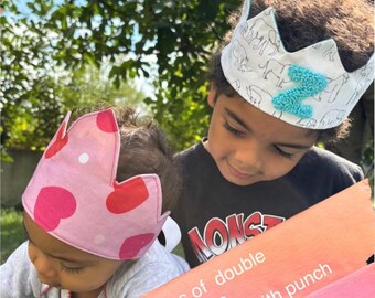 Princess crown, King crown prince, Fantasy crown, Baby girl tiara, Kids costume, Punch needle and embroidery personalisation, Double sided