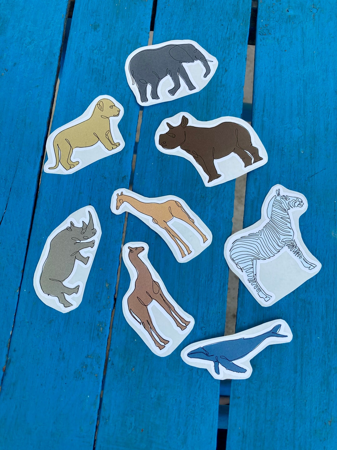 Animal Tiny Stickers |continuous Line Art | Giraffe, Rhino, Rhinoceros ...