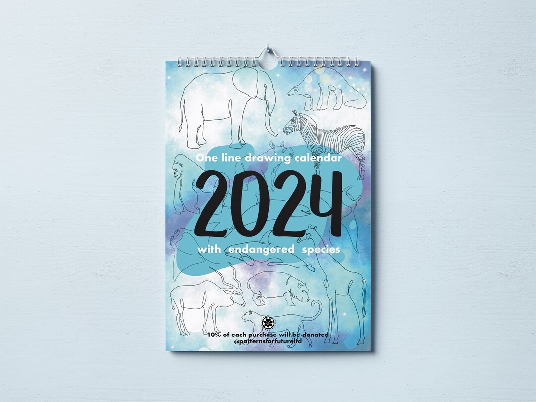 One Line Wildlife Calendar for 2024 With Endangered Species Etsy