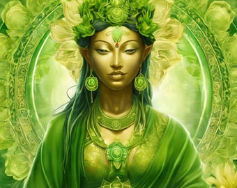 Green Tara Goddess | Digital Art | Embrace Compassion, Liberation, and Success | Spiritual Art | Sacred Goddess | Compassionate Buddha