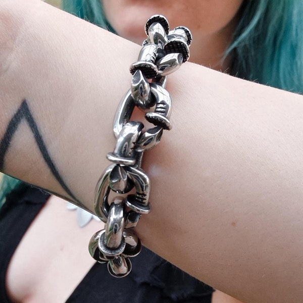 Heavy Duty Nail Chain Bracelet: Stainless Steel Punk Goth Jewelry