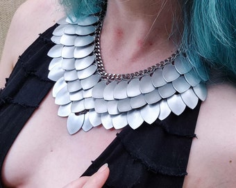 Scale Maille Necklace: Adjustable Fantasy Dragon Scales, Goth Jewelry