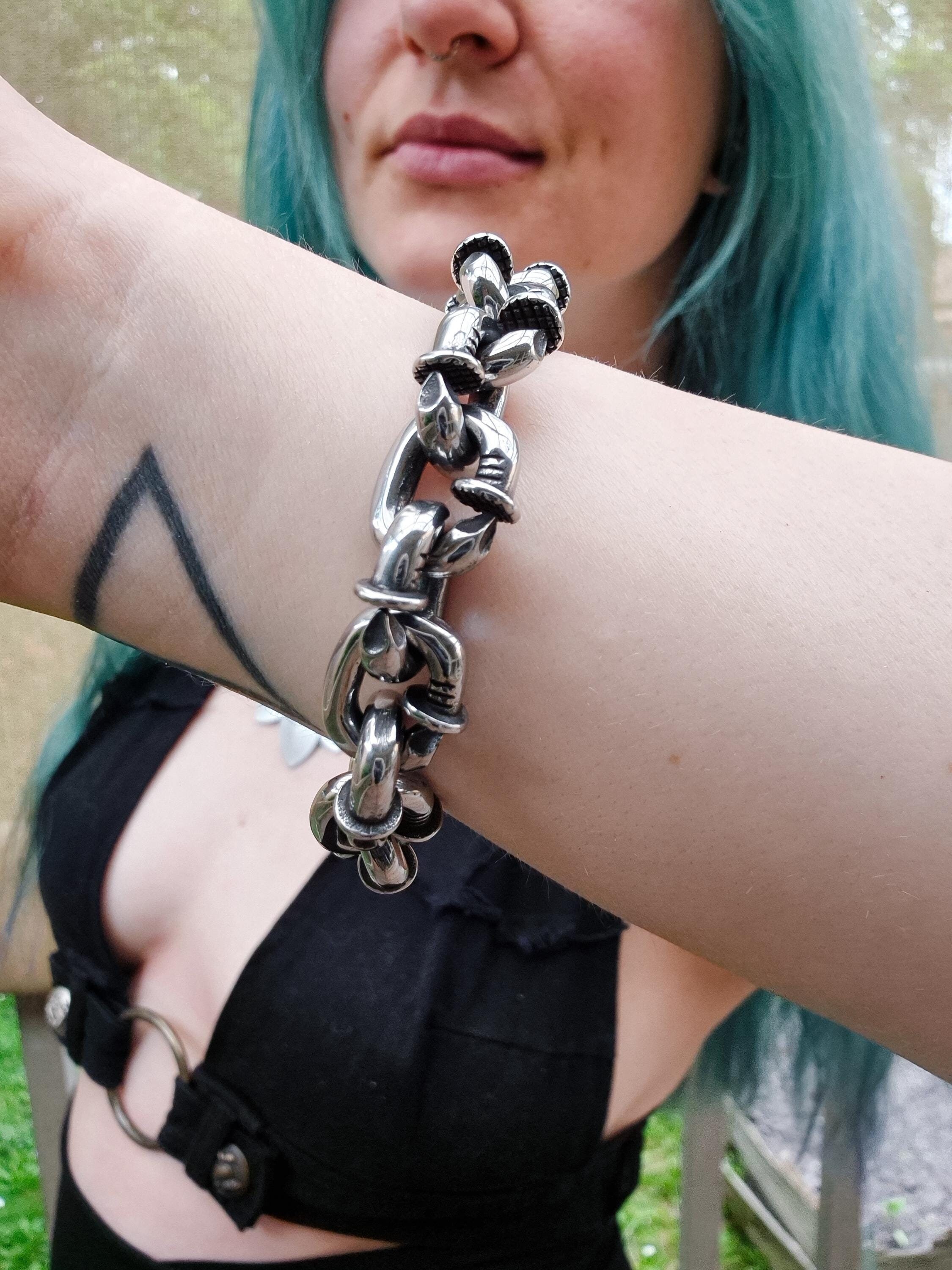 Nail Chain Bracelet – Heavy Duty Stainless Steel Industrial Jewelry | Bold Punk Emo Goth Statement Piece | Alternative Gift for Men & Women