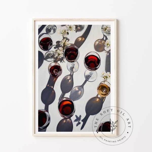 Contemporary Oil Painting Art Print / Glasses and Shadows / Wine Glass / DIGITAL DOWNLOAD