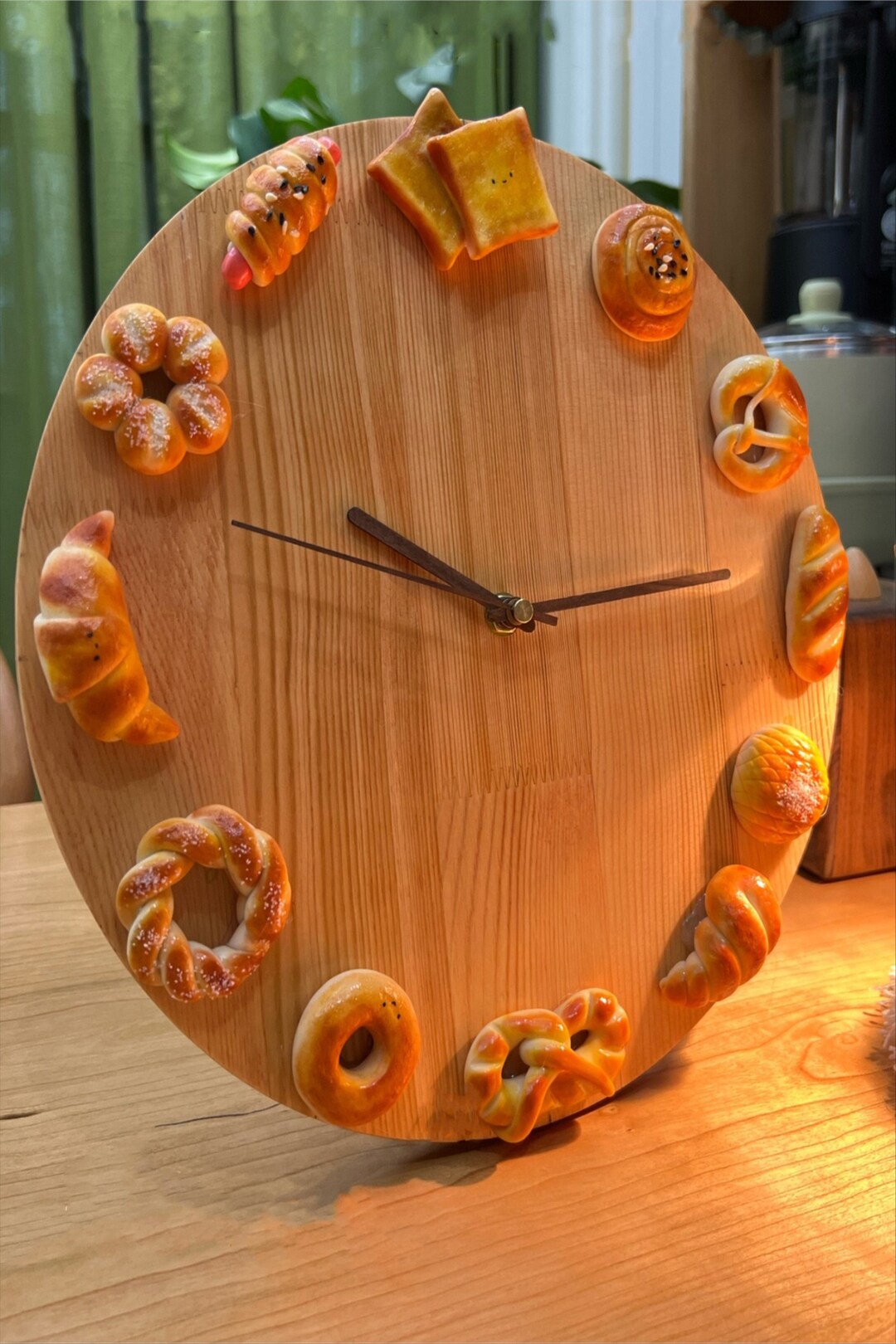 Cute Wall Clock With Bread Unique Wooden Clock for Hall Etsy