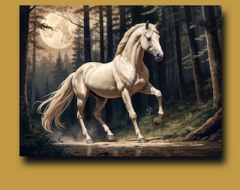 アニマルムーンアート - Akhal Reke Horse Print、
