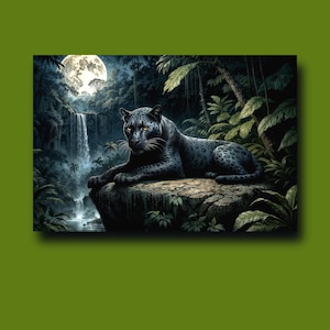 Black Jaguar Wild Cat Poster, Black Melanistic  Jaguar Wall Decor,  Majestic Jaguar Premium Matte Paper Poster