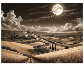 Tuscany Landscape Poster, Italian Countryside Wall Art