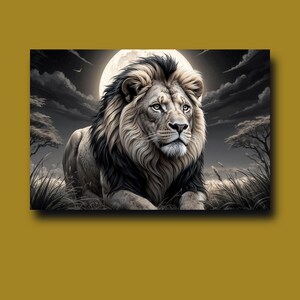 Póster de león de la sabana, decoración de pared de león, tapiz de león, póster de papel mate premium de león