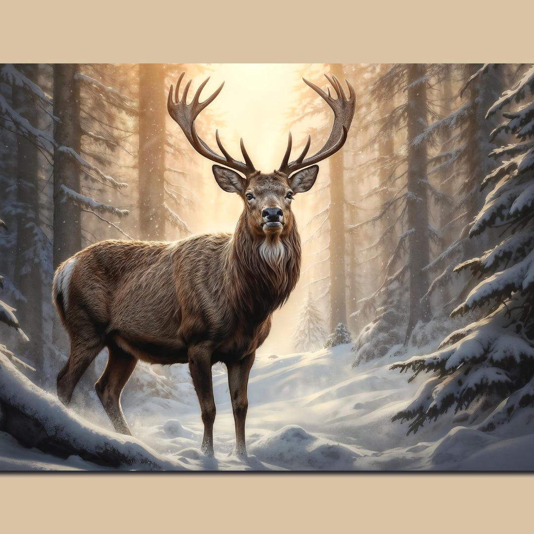 Deer in a Snowy Forest Wall Art- Wildlife Print - Etsy