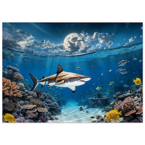 Póster de la Gran Barrera de Coral, Arte del Tiburón Tigre de la Gran Barrera de Coral, Póster de Papel Mate Premium de la Gran Barrera de Coral