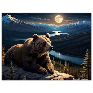Póster de oso grizzly, arte mural de oso grizzly, póster de papel mate premium de oso