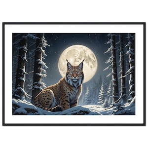 Lynx Poster: Wild Cat Art Print, Pine Wood Frame