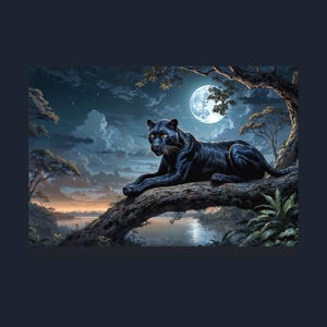 Black Panther Full Moon Art Poster