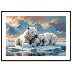 Polar Bear Family Print, Polar Bear Family Wall Art, Polar Bear Premium Matte Paper Wooden Framed Poster