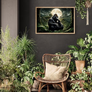 Póster de gorila, decoración de pared de gorila, póster de papel mate premium de gorila