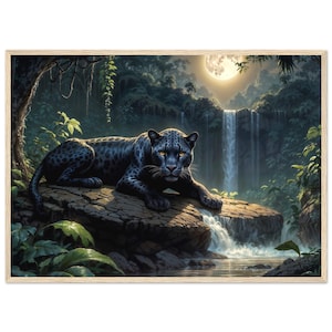 Black Melanistic Jaguar Framed Poster, Black Jaguar Wild Cat Home Decor